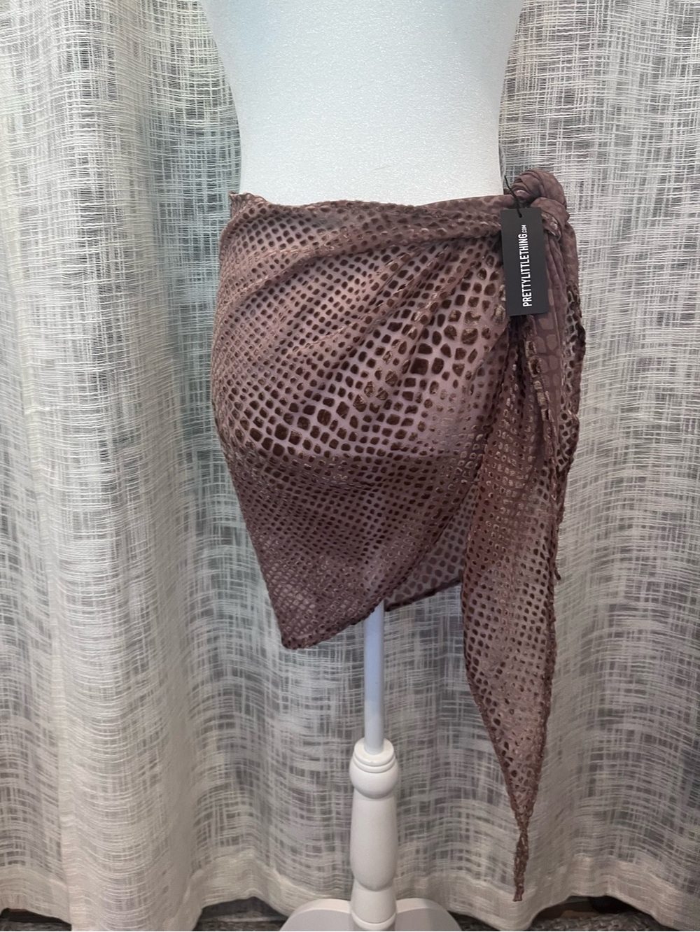 PrettyLittleThing Mini Sarong Wrap Skirt SMALL NWT Brown Devore